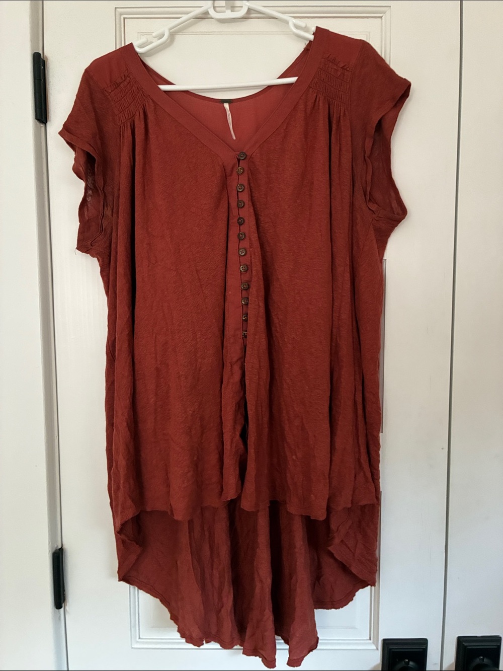 Free People Rust Button-Front High-Low Tunic